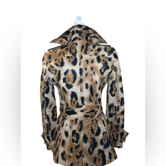 Cache Leopard Print Belted Double Breasted Trench Jacket with Gold Accents XS - Picture 5 of 12